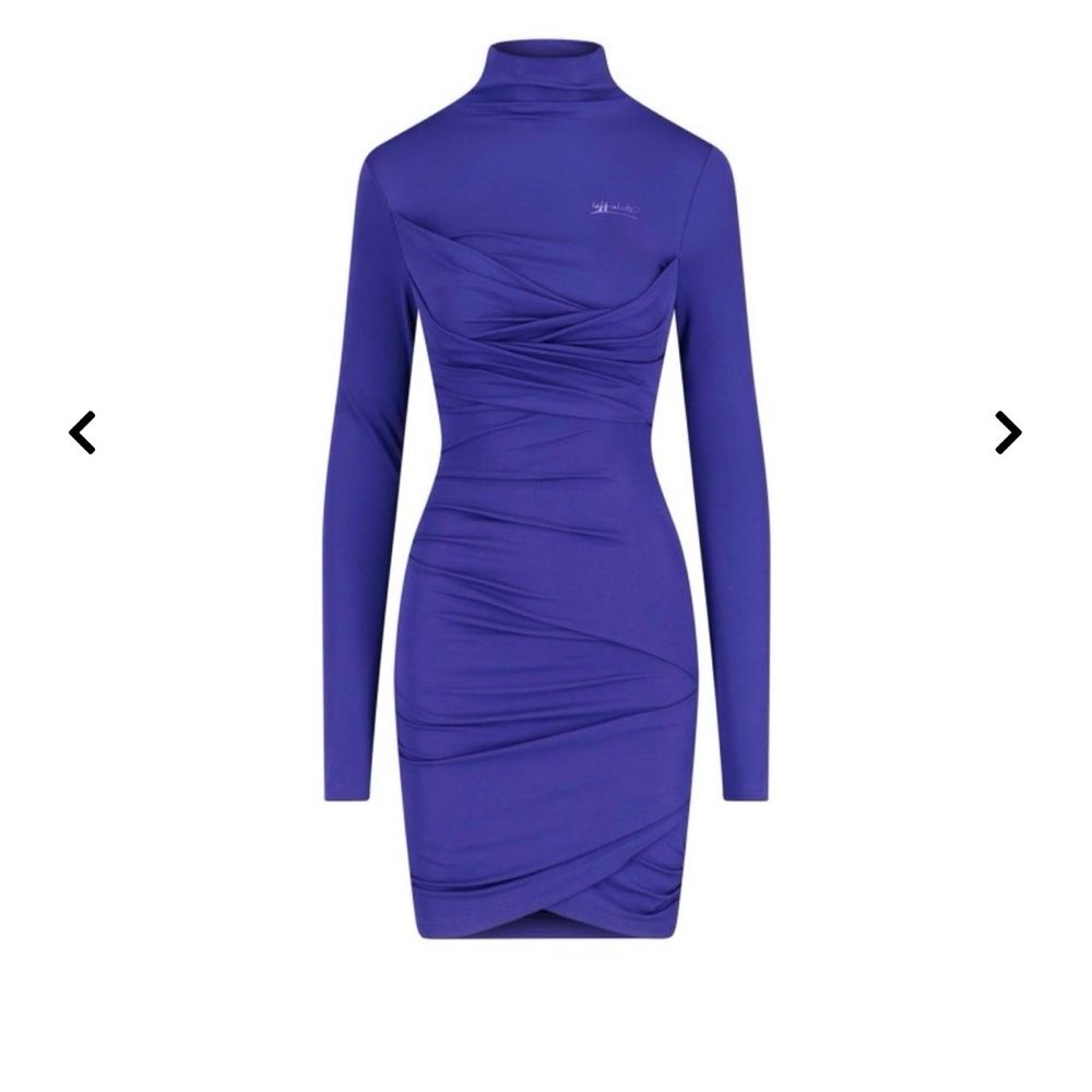 Off-White Purple Long-Sleeve Ruched Mini Dress